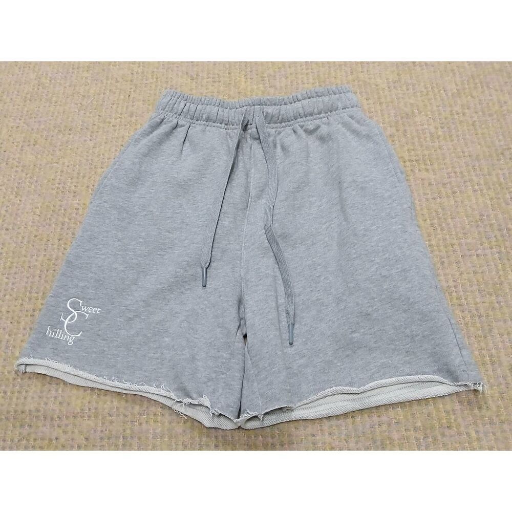 Sweet chilling womens small gray elastic waist drawstring sweat shorts hi waist